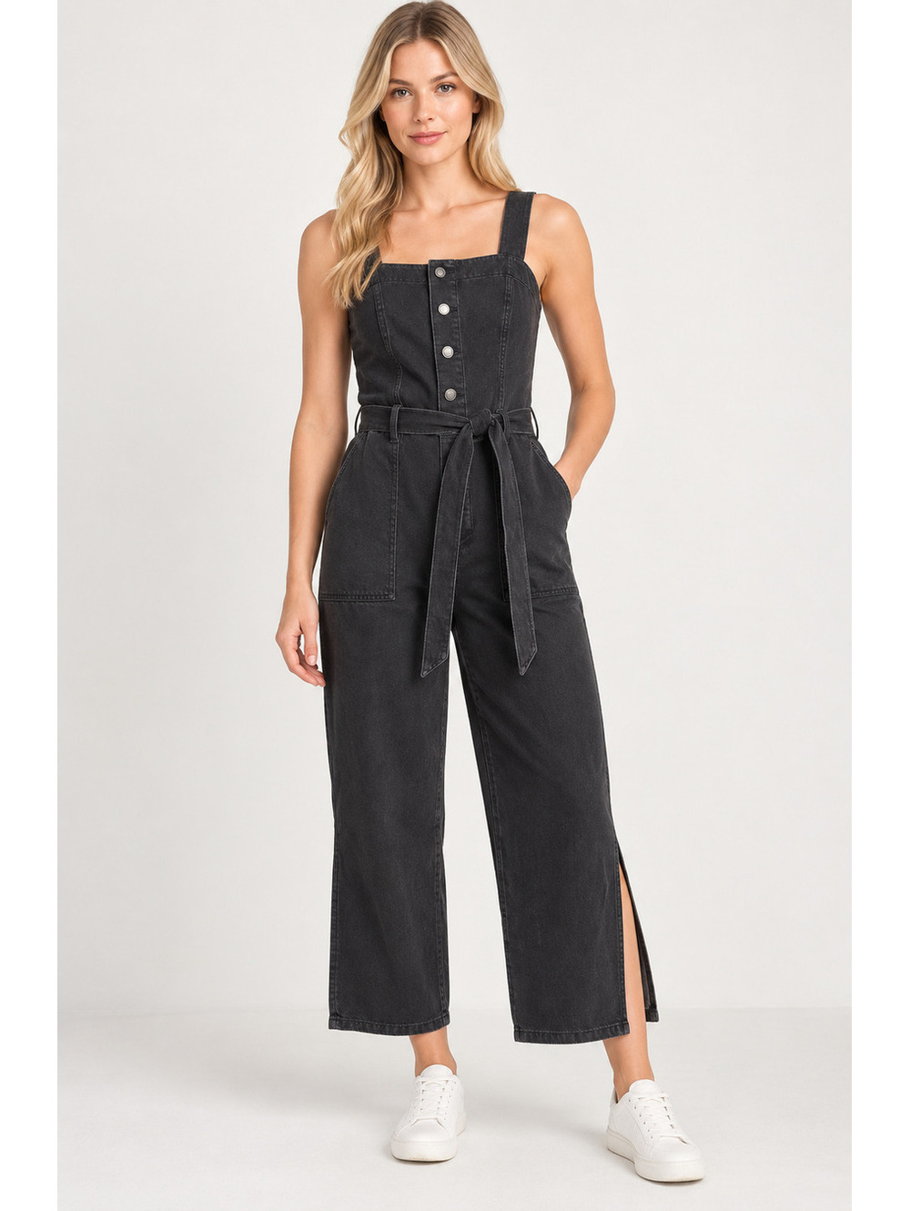 OAT New York Black Cotton Button Front Jumpsuit Size 6 NWT